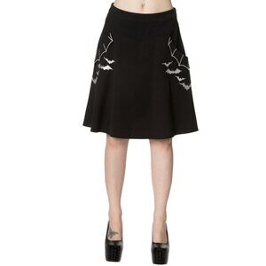 Lost Queen Gothic Black Bat Skater Skirt, Halloween Gothic Skater Skirt - XS